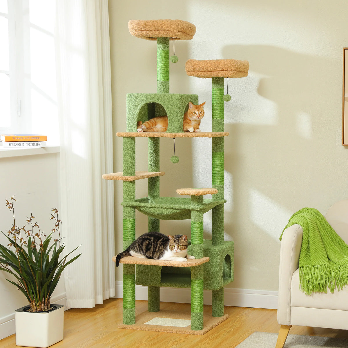 Multi-Level Cat Tower with Scratching Posts, Hammock, Condo, Perch, and Dangling Balls