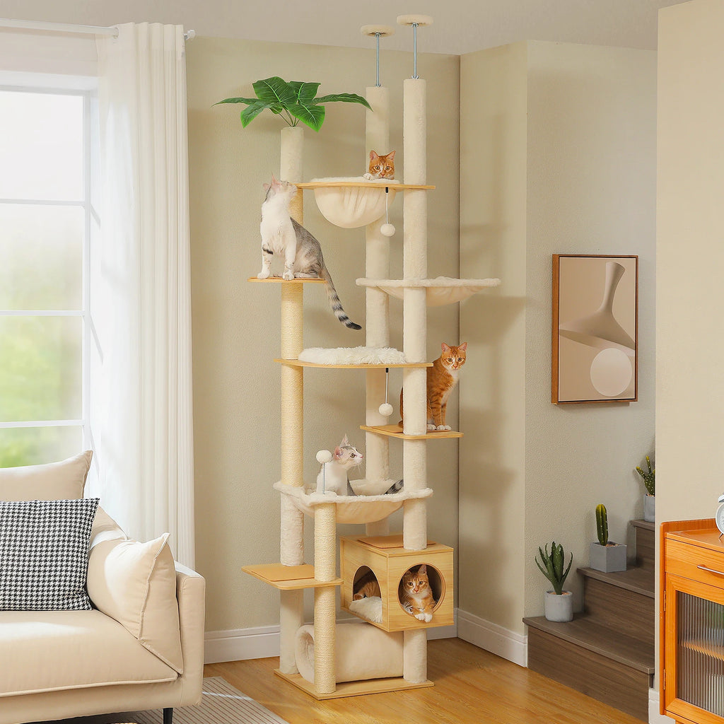Floor-to-Ceiling Cat Activity Tower with Condo and Hammock