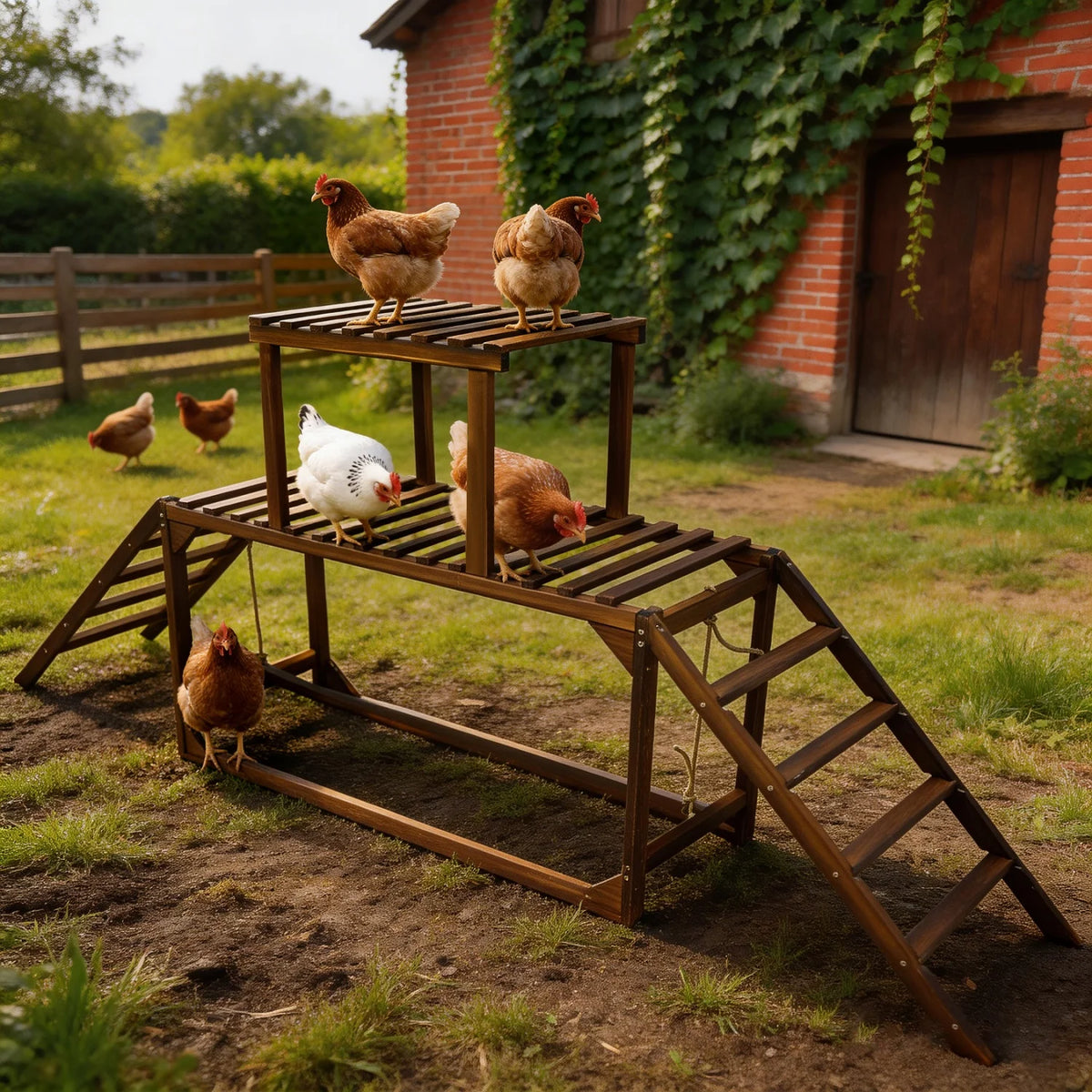 Chicken Coop Climbing Ladder with Swing and Roosting Perch