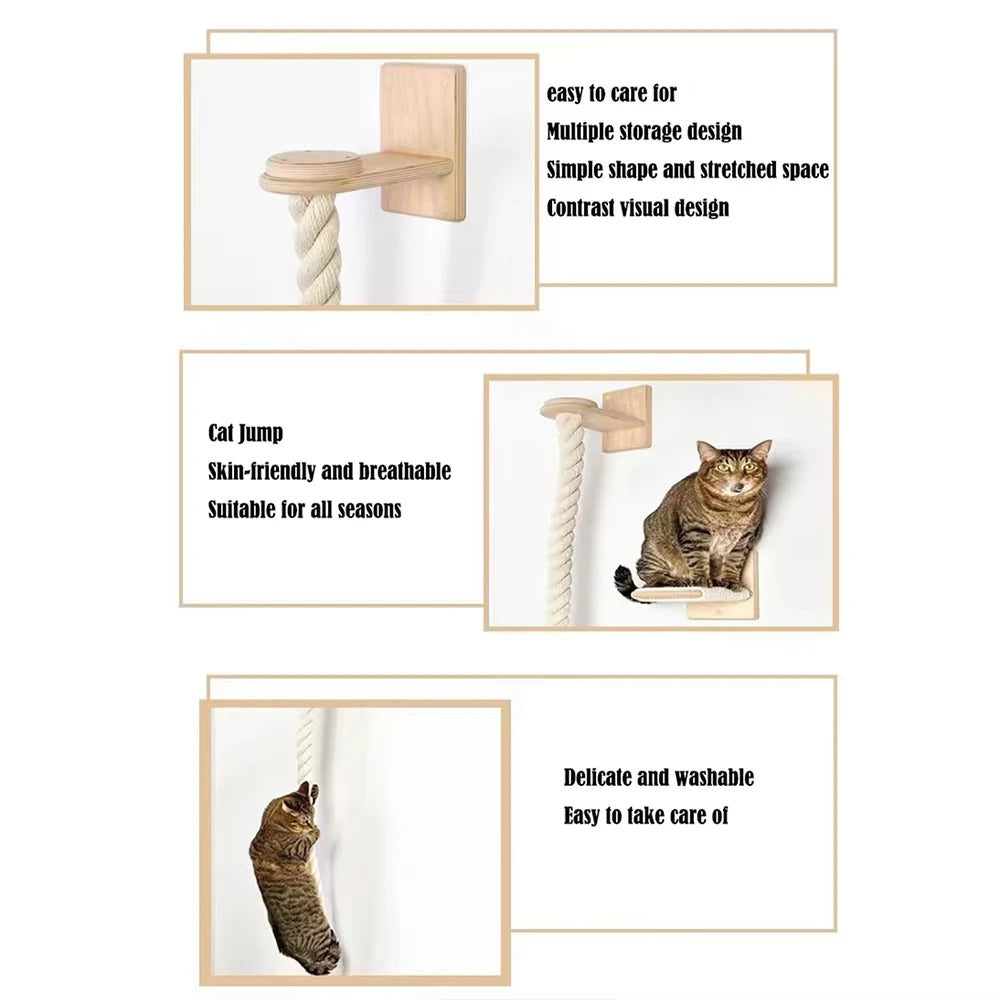 Wall-Mounted Cat Climbing Shelf and Rope Scratching Post