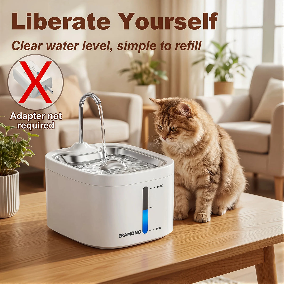 Automatic Pet Water Fountain With Stainless Steel Tray for Cats and Small Dogs
