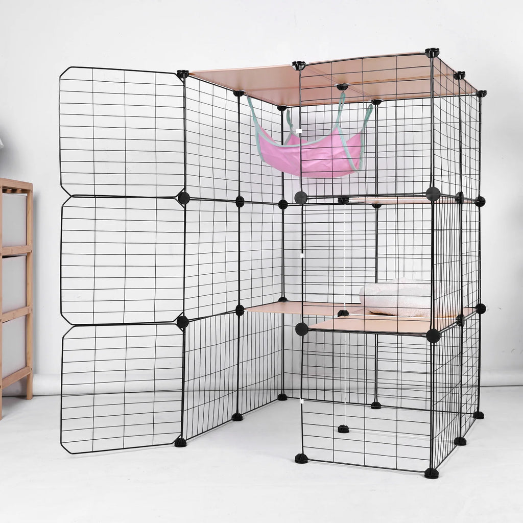 3-Tier Indoor Cat Enclosure with Hammock and Bed