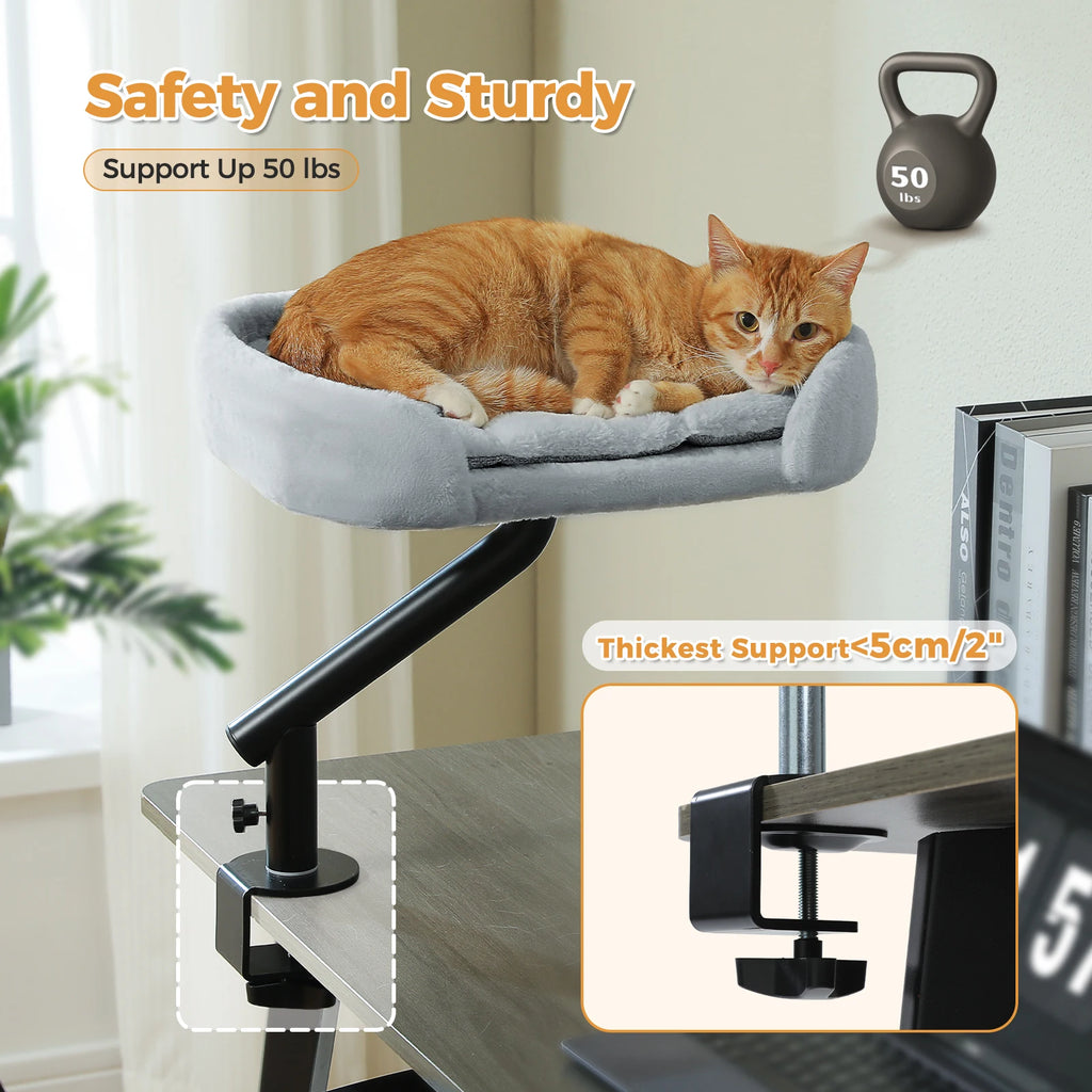 360° Rotatable Cat Desk Bed with Adjustable Clamp Mount