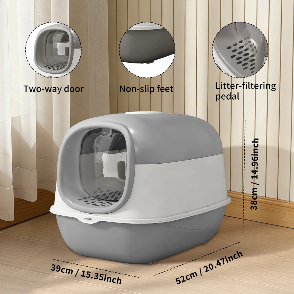 Spacious Open-Top Cat Litter Box with Clear Sides and Scoop