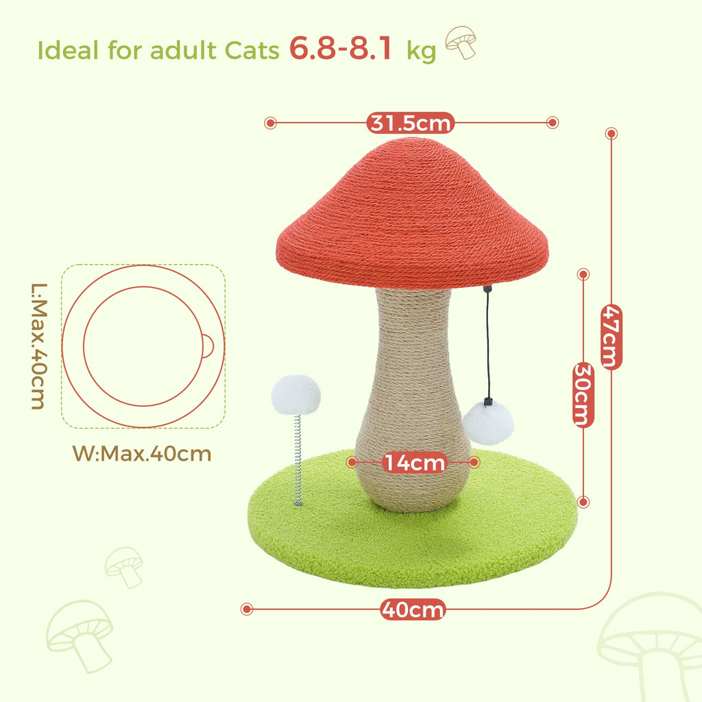 Cute Mushroom Cat Scratching Post with Sisal Surface and Pompom Toys
