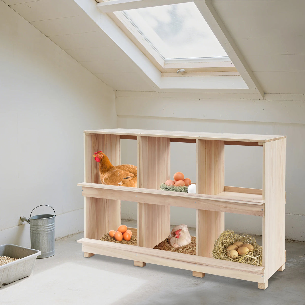 Six-Compartment Wooden Chicken Nesting Box for Organized Hen Egg Laying