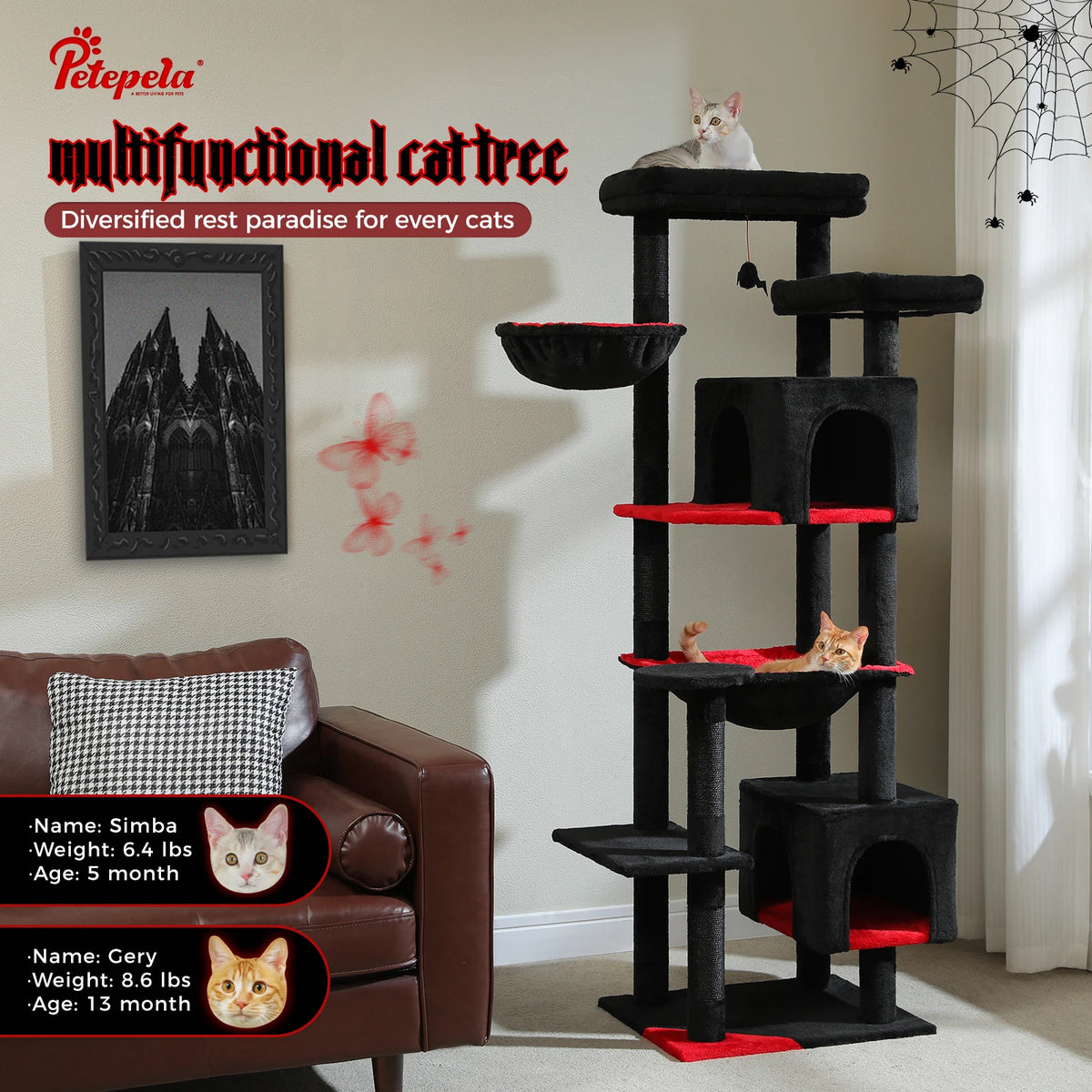 Multi-Level Cat Tower with Condos, Hammock, and Sisal Scratching Posts