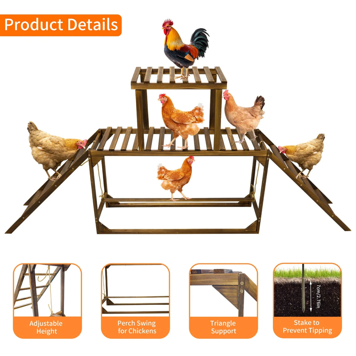 Chicken Coop Climbing Ladder with Swing and Roosting Perch