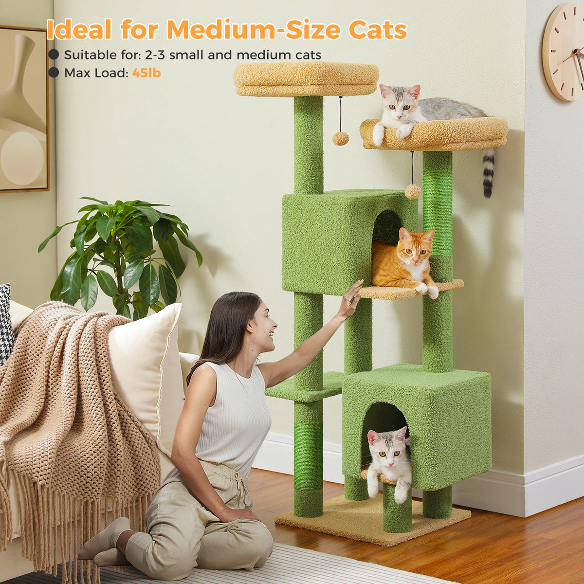 Indoor Cat Tower with Two Condos, Perches, and Scratching Posts