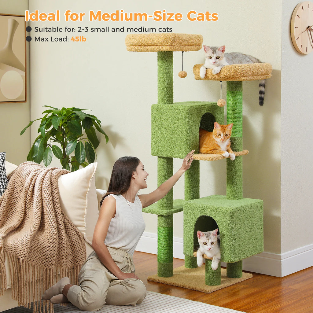 Multi-Cat Cat Tower with Two Condos, Padded Perches, and Scratching Posts