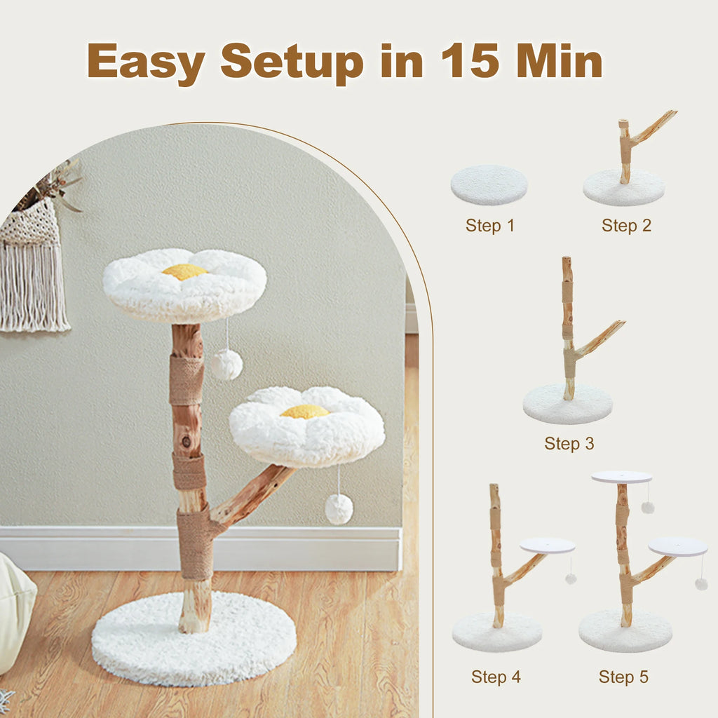 Modern Cat Tower with Two Flower Perches and Sisal Scratching Posts