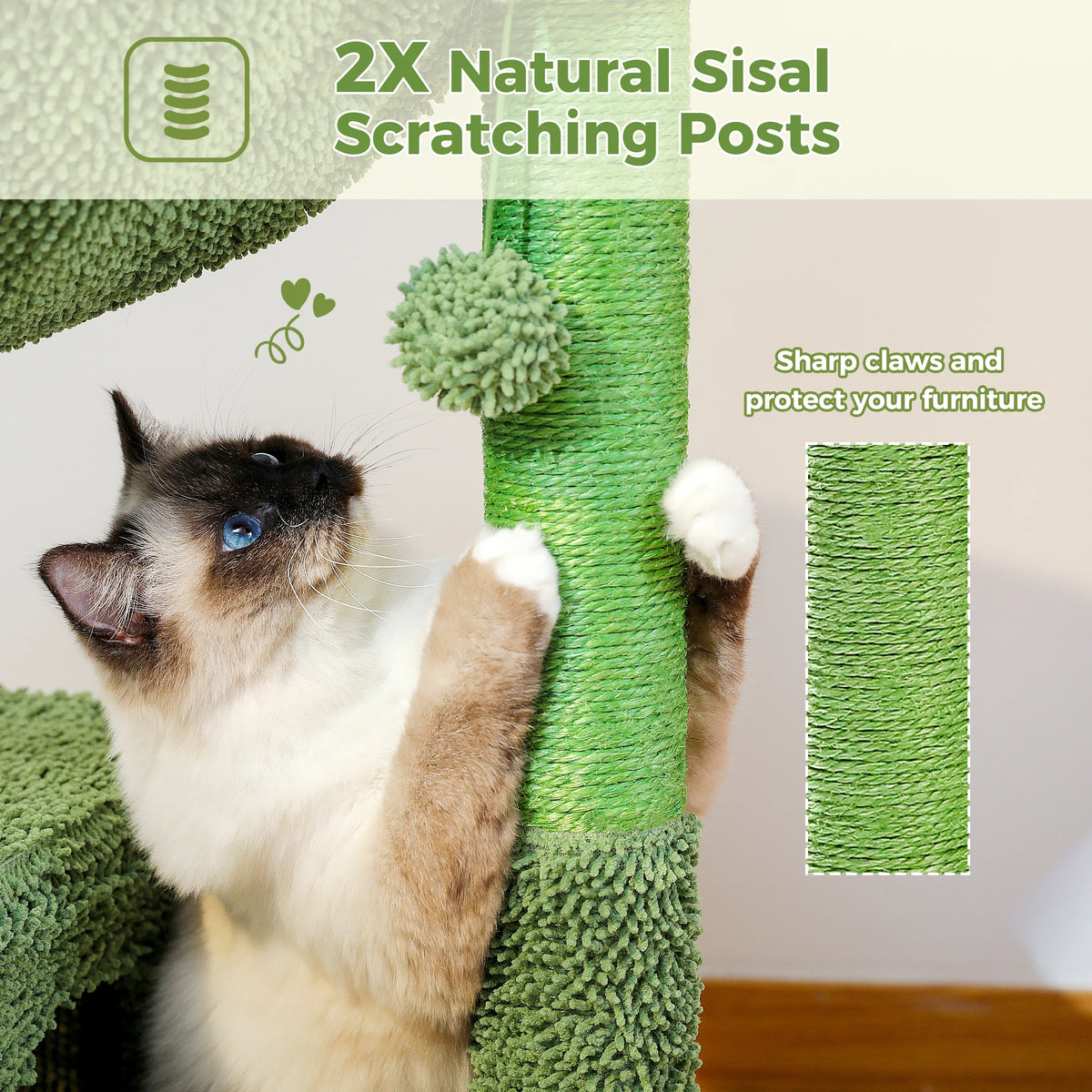 Cactus-Shaped Cat Tower with Condo, Hammock, and Scratching Post