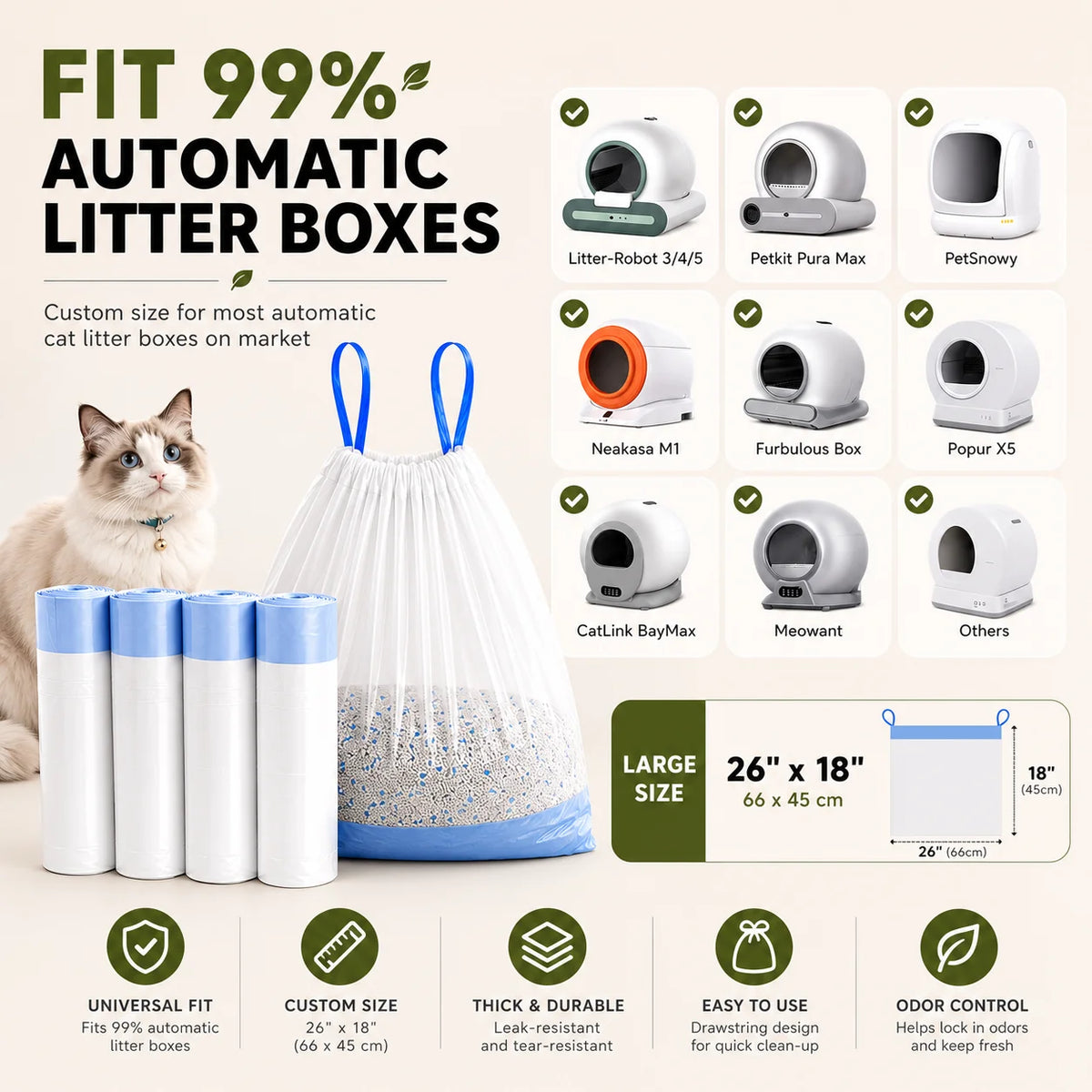 Drawstring Liners for Automatic Self-Cleaning Cat Litter Boxes