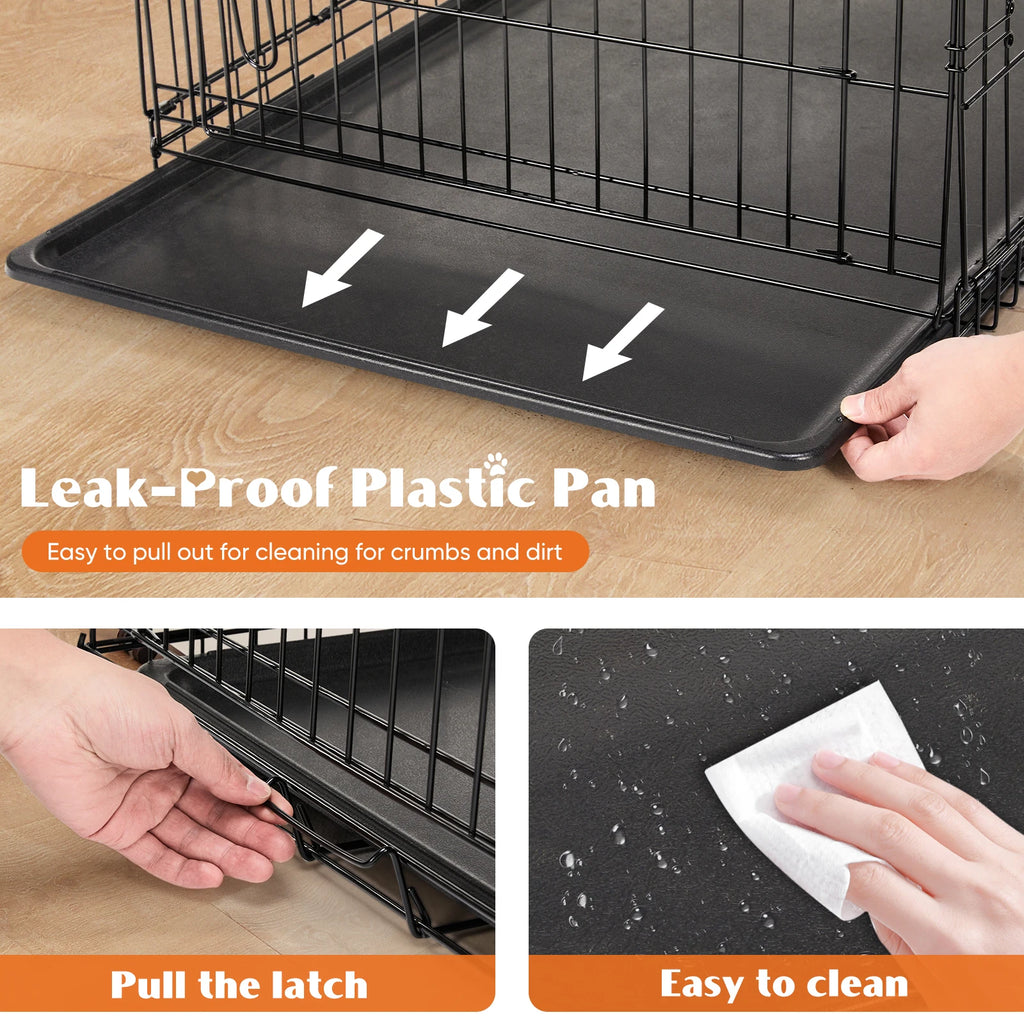 Folding Double Door Wire Dog Crate with Leak-Proof Pan