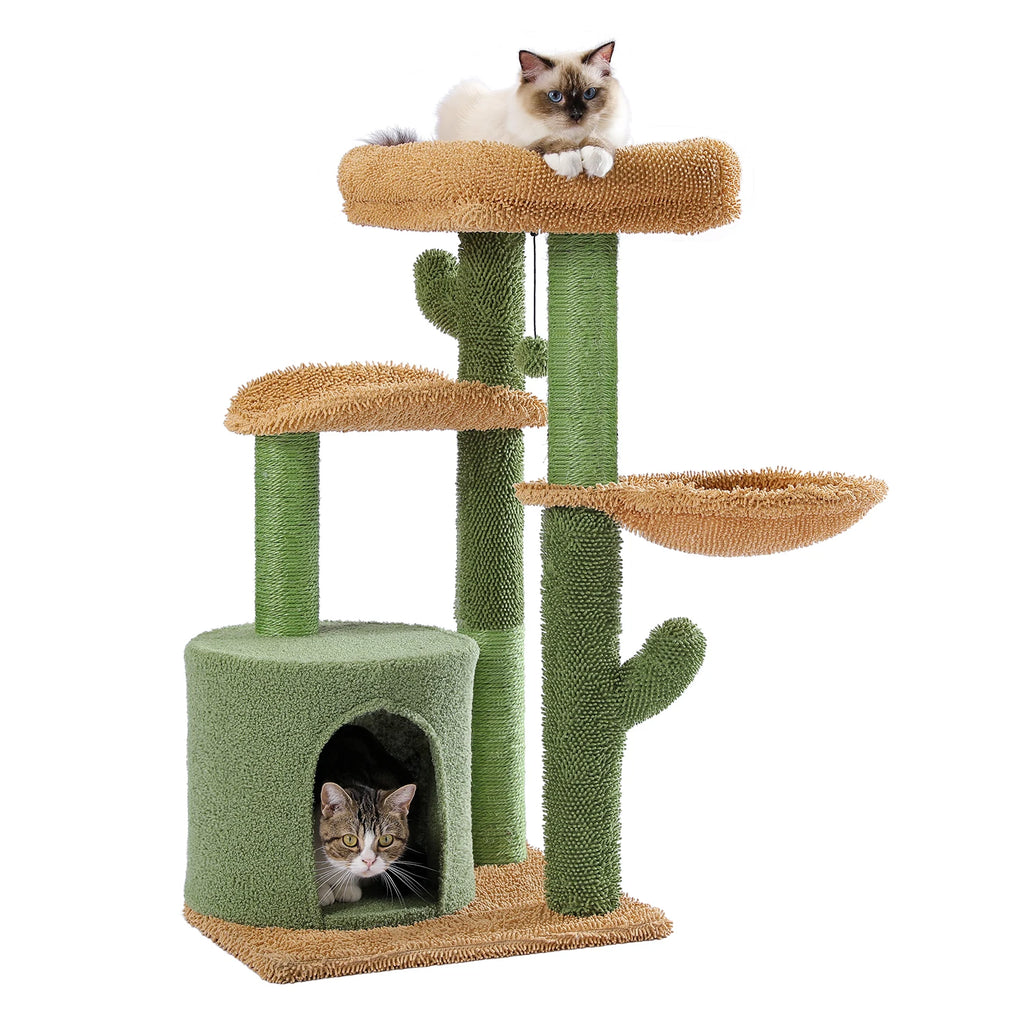 Cactus-Shaped Cat Tree with Condo, Scratching Post, and Multi-Level Perches