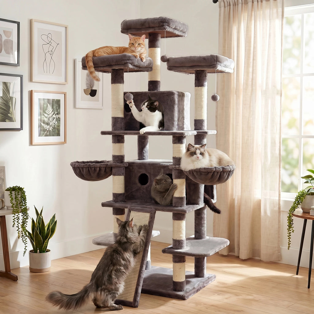 Large Multi-Level Cat Tree with Scratching Surfaces for Indoor Climbing