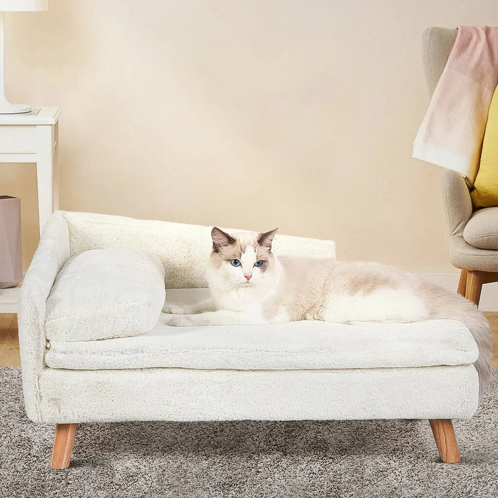 L-Shaped Elevated Pet Sofa with Plush Cushion and Pillow