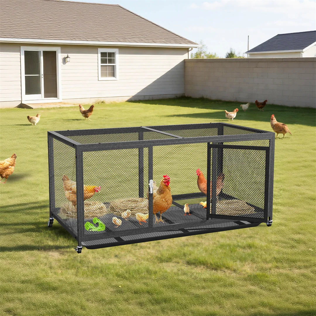 Wheeled Chicken Coop with water-ready Cover and Slide-Out Tray