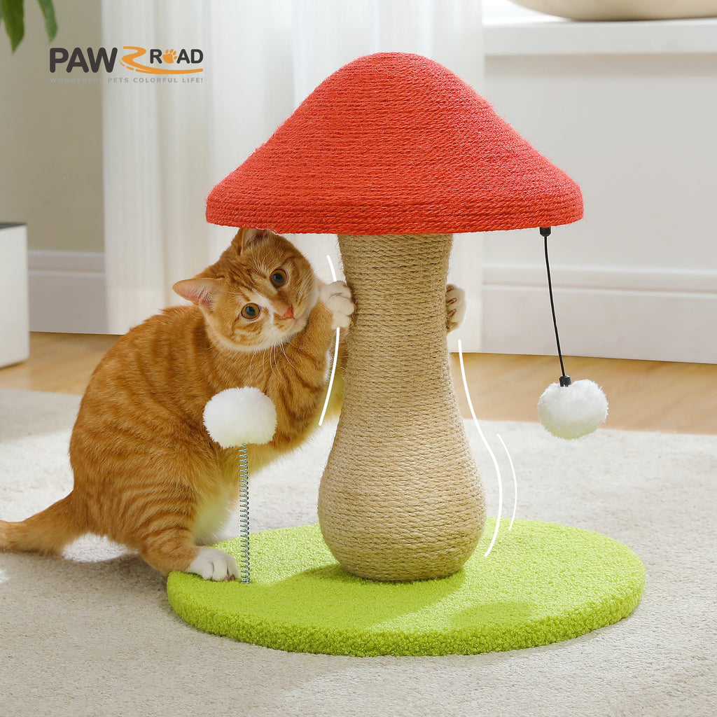Mushroom-Shaped Sisal Cat Scratching Post with Pompom Toy