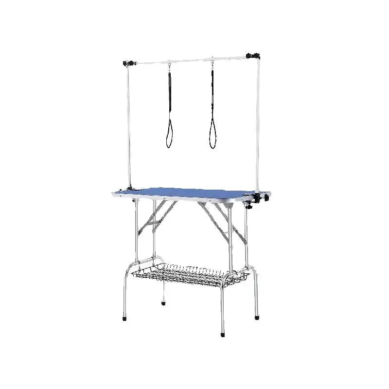 Foldable Pet Grooming Table with Adjustable Double Arms and Storage Shelf