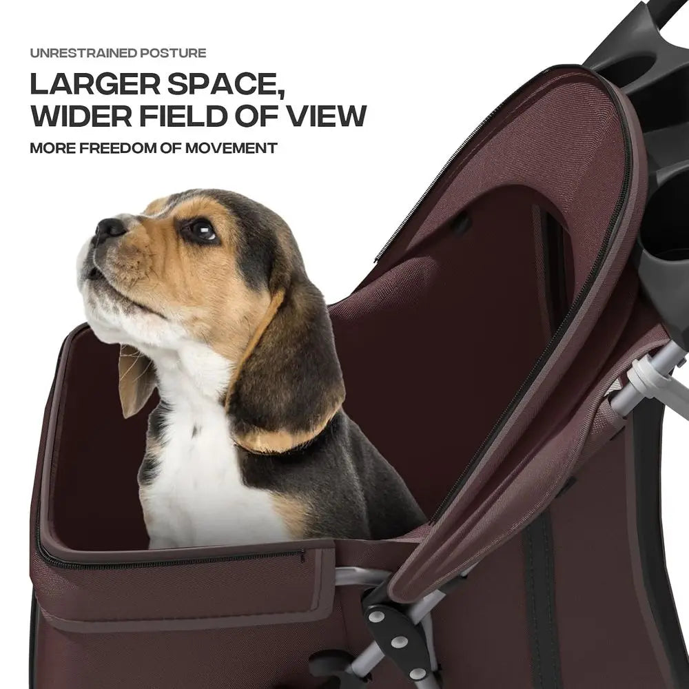 Foldable Pet Stroller with Swivel Front Wheel and Storage Basket