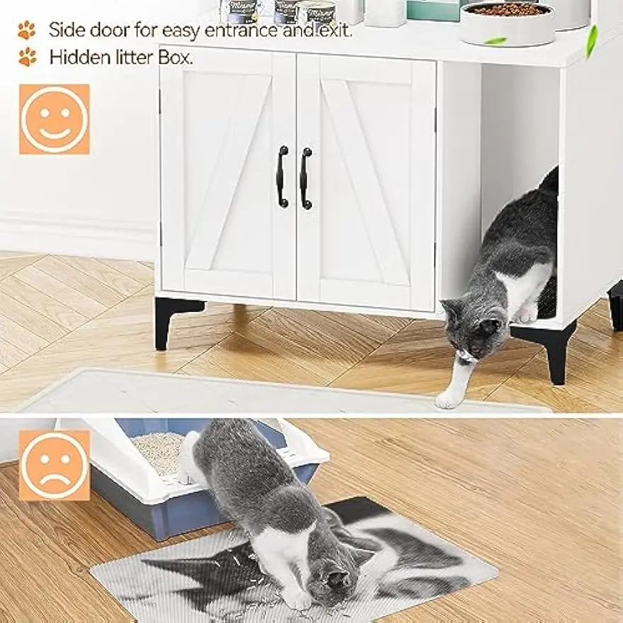 Hidden Cat Litter Box Enclosure with Storage and Dog-Resistant Design