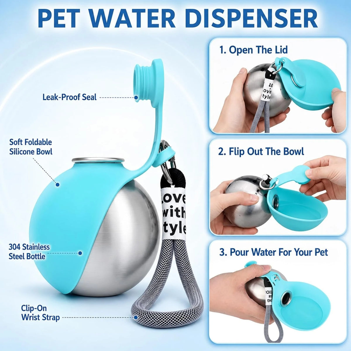 Foldable Travel Pet Water Bottle for Dogs and Cats