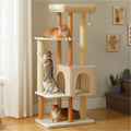 Multi-Level Wooden Cat Tower with Large Condo and Sisal Posts
