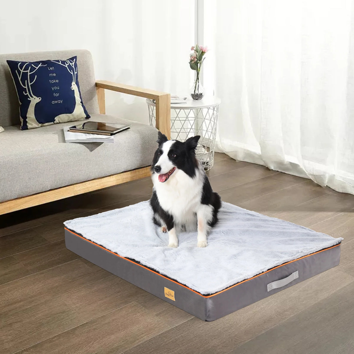 Padded Foam Dog Bed with Washable Cover and Carry Handle