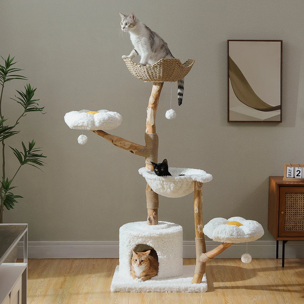 Multi-Level Indoor Cat Tower with Scratching Post and Cozy Den