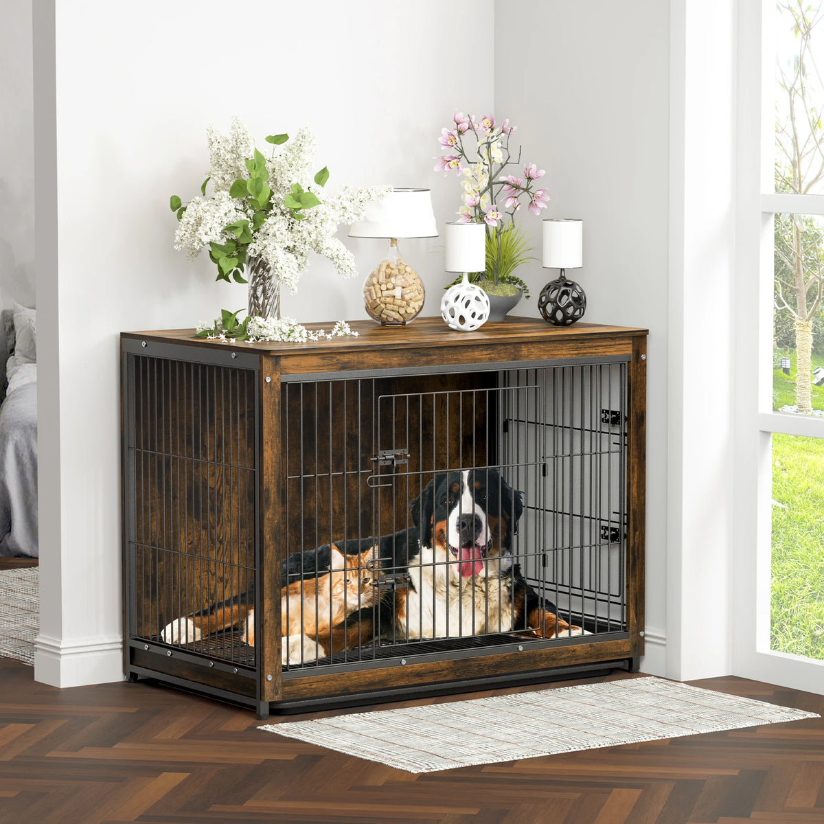 Furniture-Style Pet Cage and End Table with Double Doors