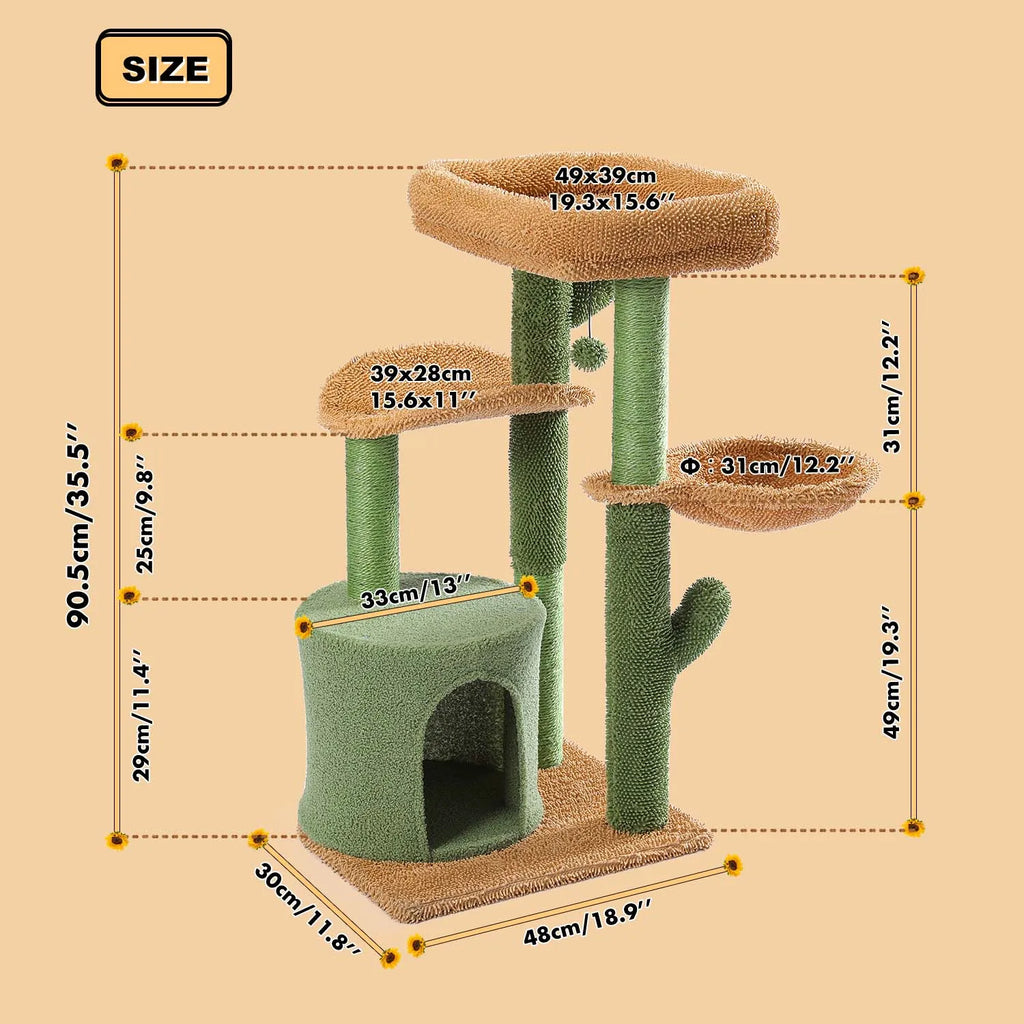 Multi-Level Cactus Cat Tree with Scratching Post and Condo Nest