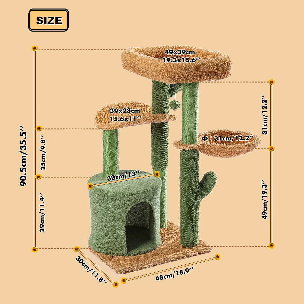 Multi-Level Cactus Cat Tree with Scratching Post and Condo Nest