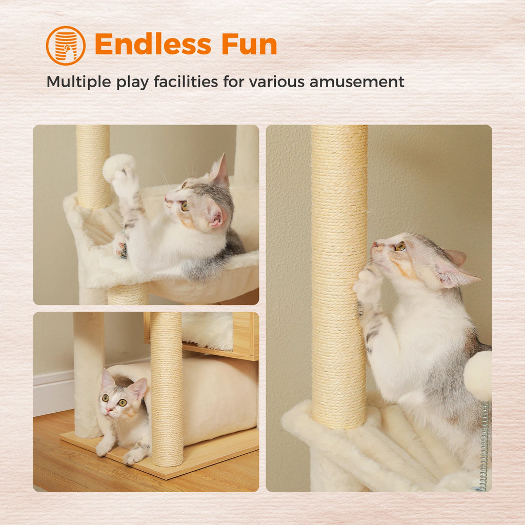 Floor-to-Ceiling Cat Tower with a Hammock, Condo, and Climbing Levels