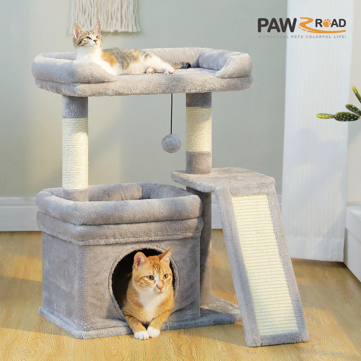Small Indoor Cat Tower with Sisal Scratching Posts and Wide Top Perch