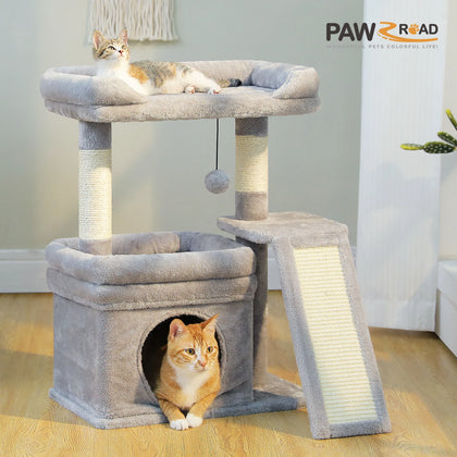 Small Indoor Cat Tower with Sisal Scratching Posts and Wide Top Perch