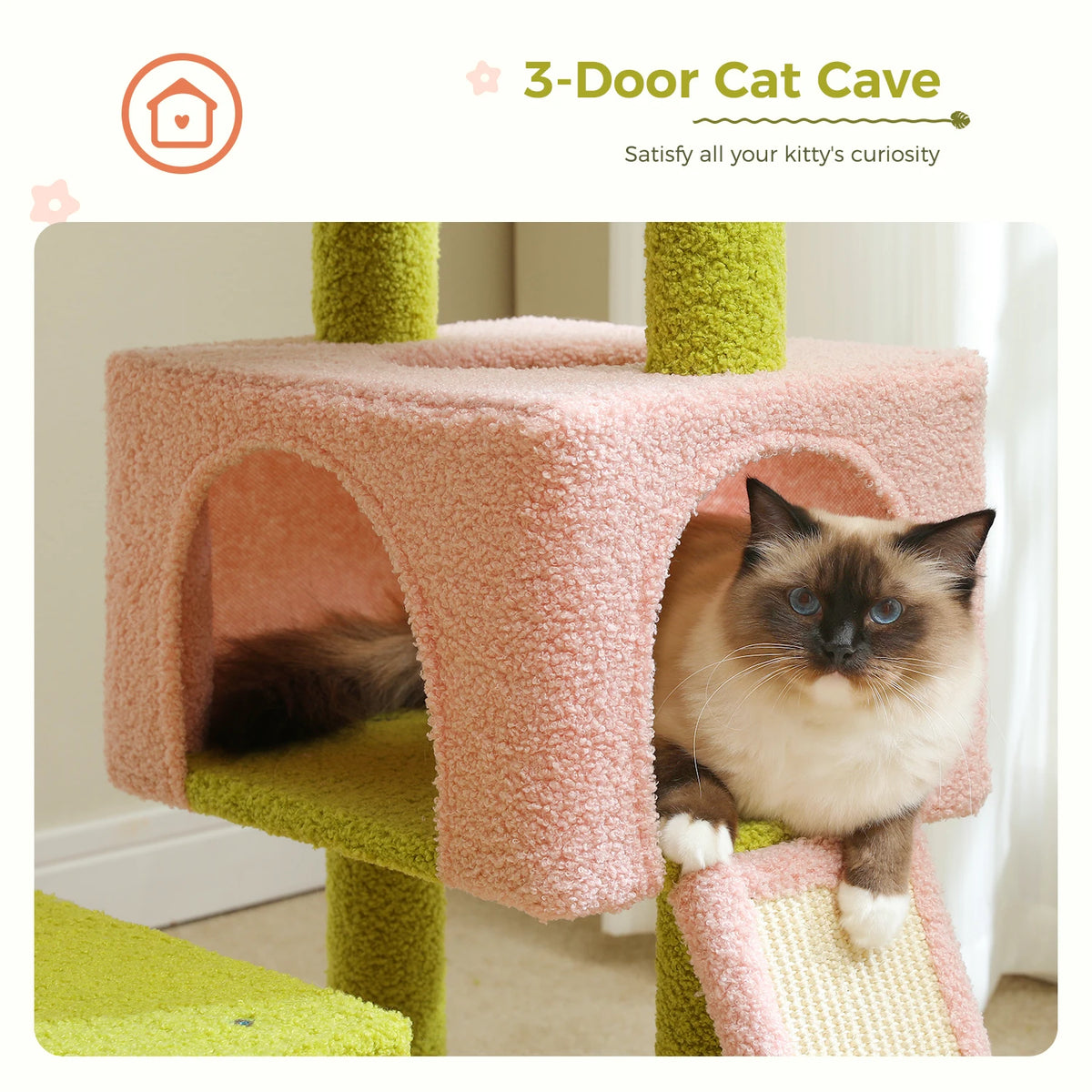 Multi-Level Cat Tower with Hammock, Ramp, and Cube Condo
