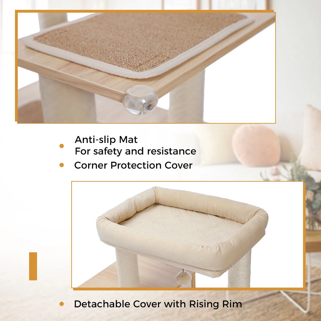 Multi-Level Cat Tower with Litter Box Enclosure and Storage Cabinet