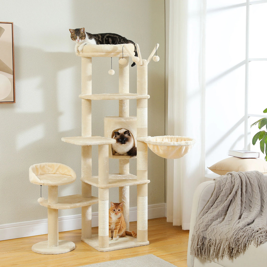 Multi-Level Indoor Cat Tree with Condo, Hammock, and Scratching Post