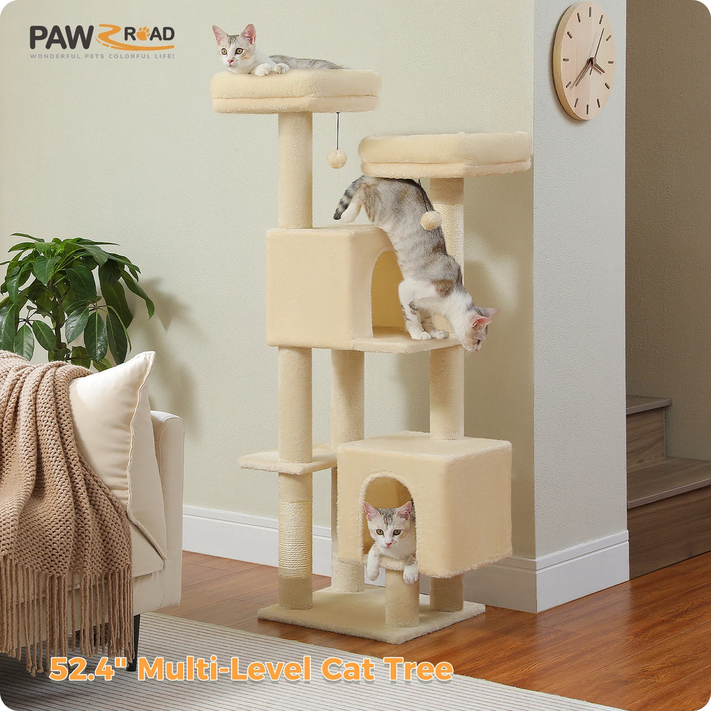 Indoor Cat Tower with Two Condos, Perches, and Scratching Posts