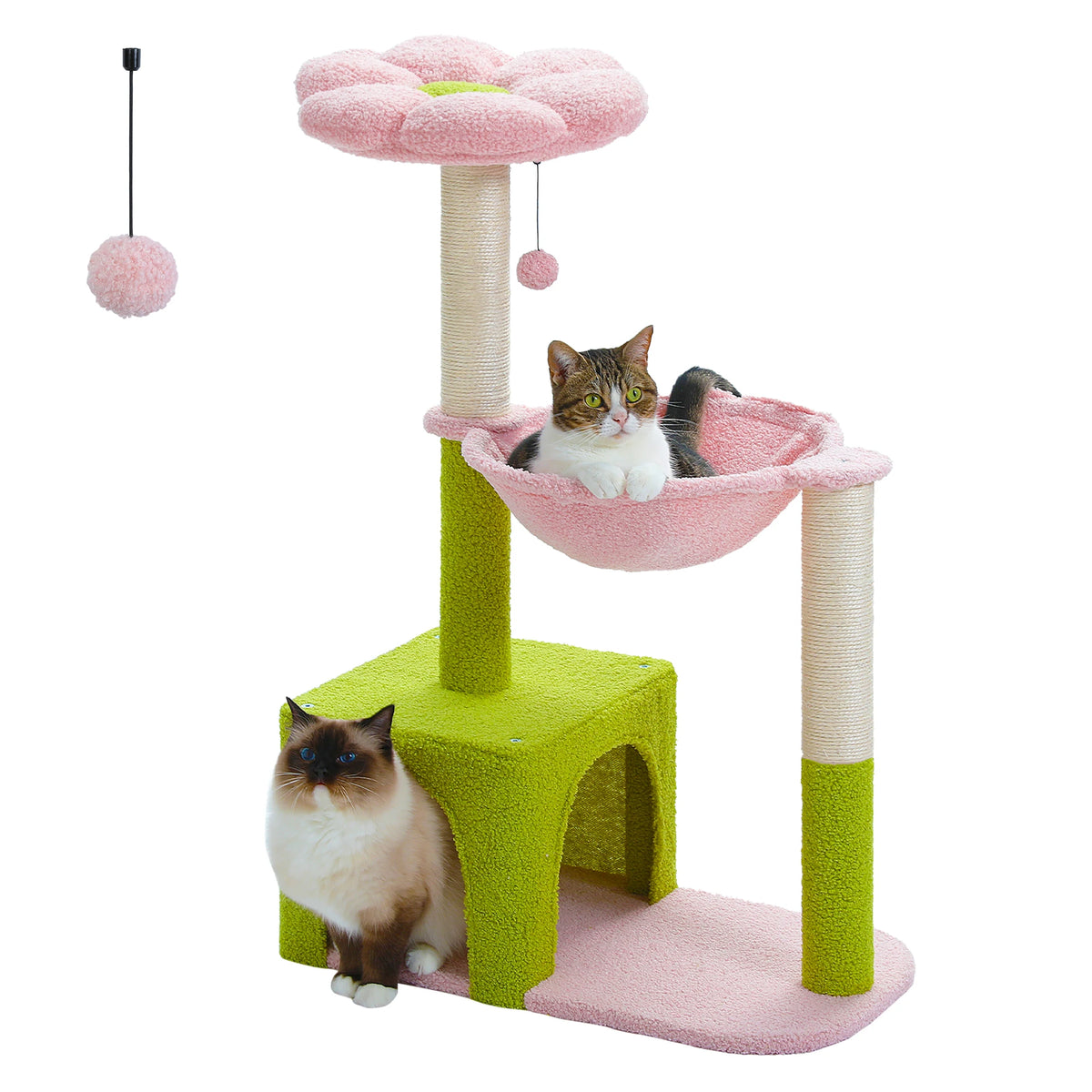 Flower-Shaped Cat Tower with Hammock, Condo, and Scratching Posts