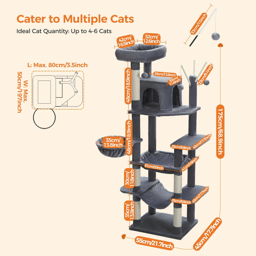 Multi-Level Cat Tower with Oversized Hammock and Climbing Perches