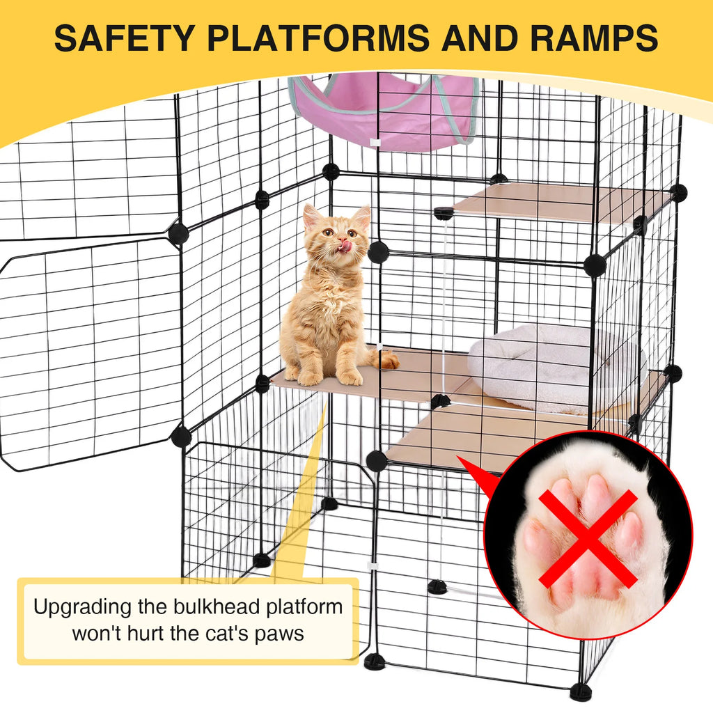 3-Tier Indoor Cat Enclosure with Hammock and Bed