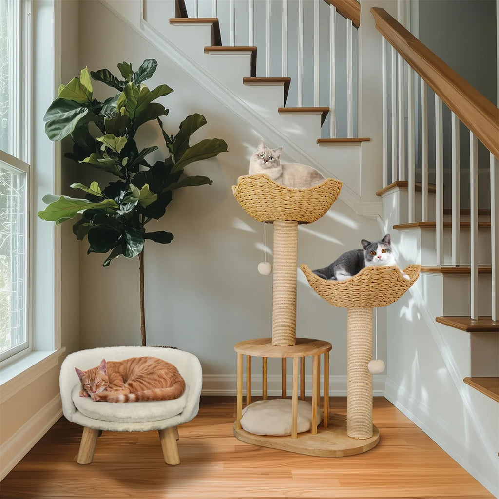 Three-Tier Cat Climbing Tower with Scratching Post and Cat Condo