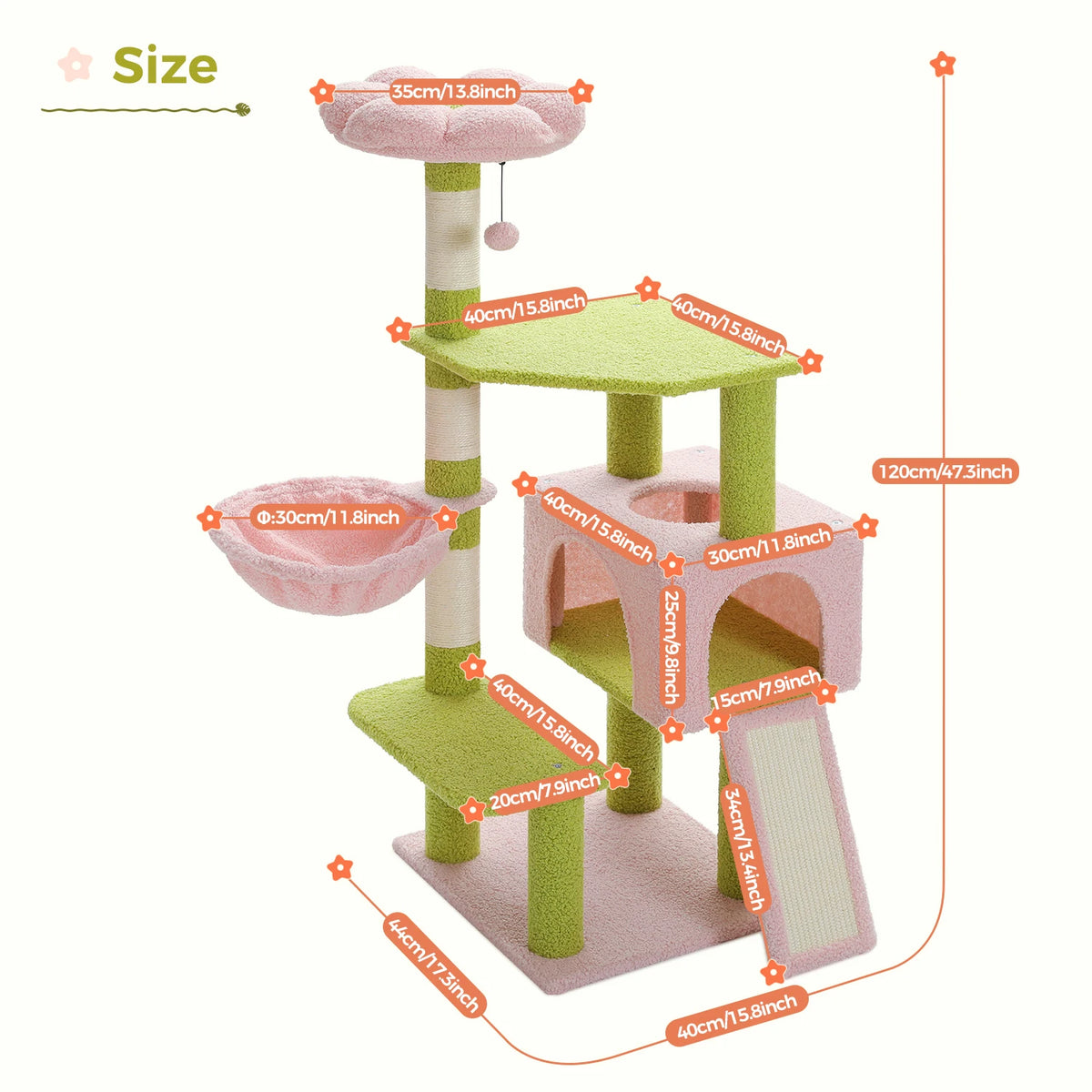 Multi-Level Cat Tower with Hammock, Ramp, and Cube Condo