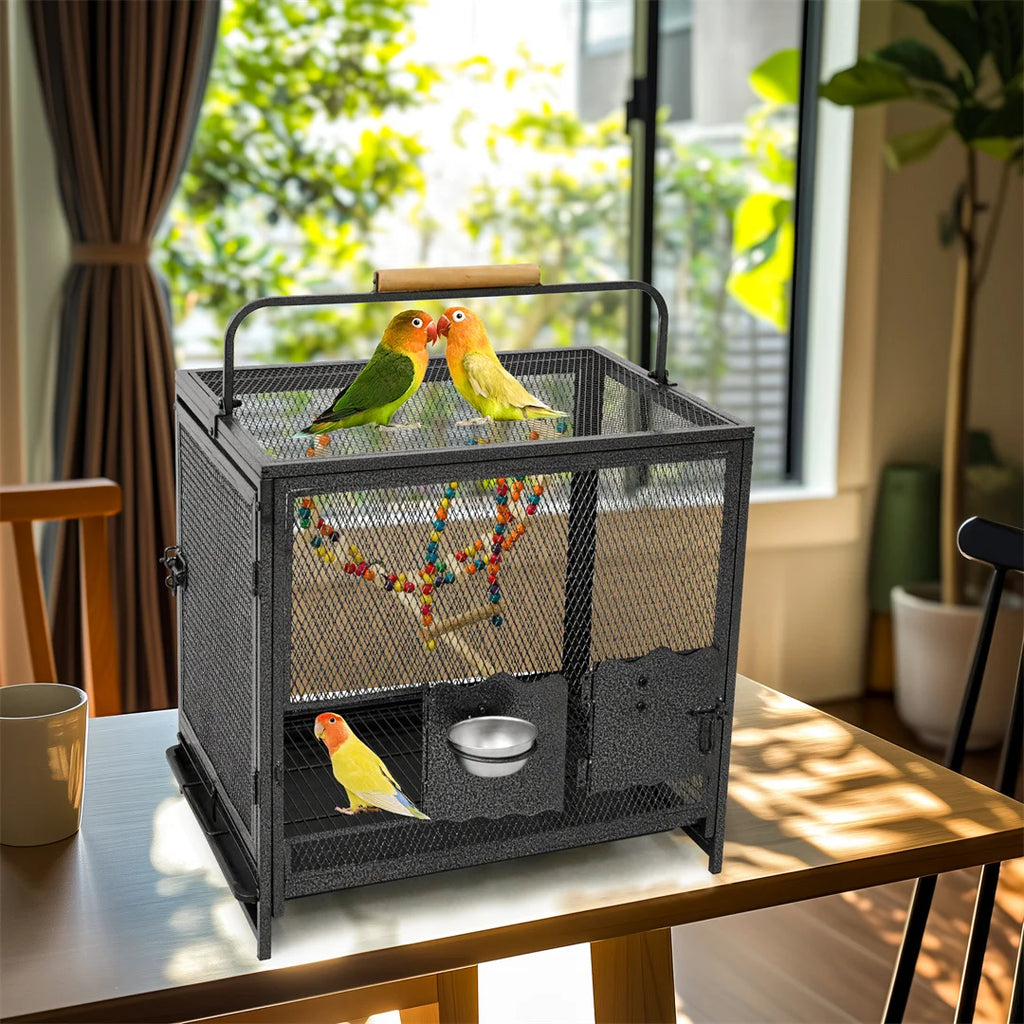 Portable Bird Cage Playpen With Swing Toys and Feeding Bowls