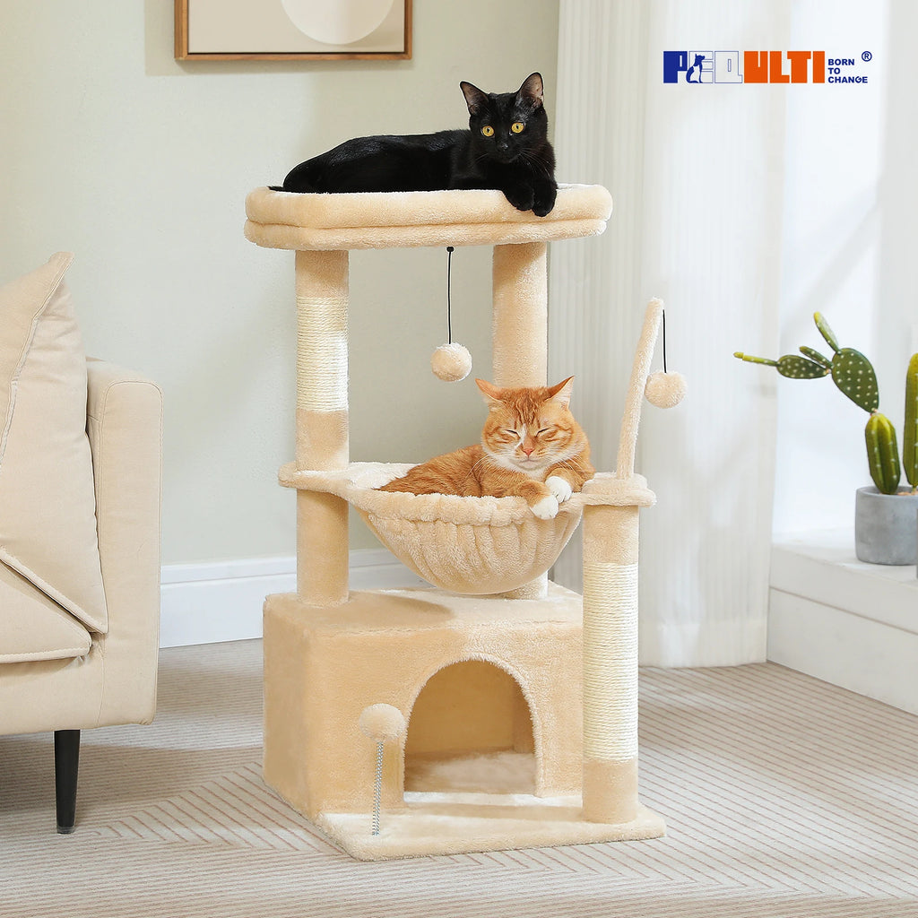 4-in-1 Indoor Cat Tower with Condo, Hammock, and Sisal Scratching Post