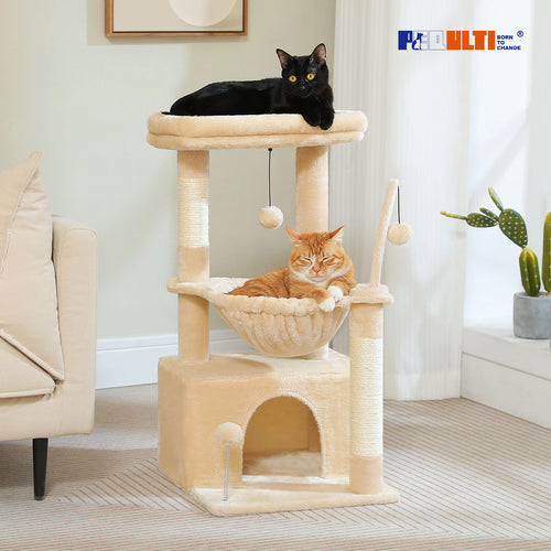 4-in-1 Indoor Cat Tower with Condo, Hammock, and Sisal Scratching Post