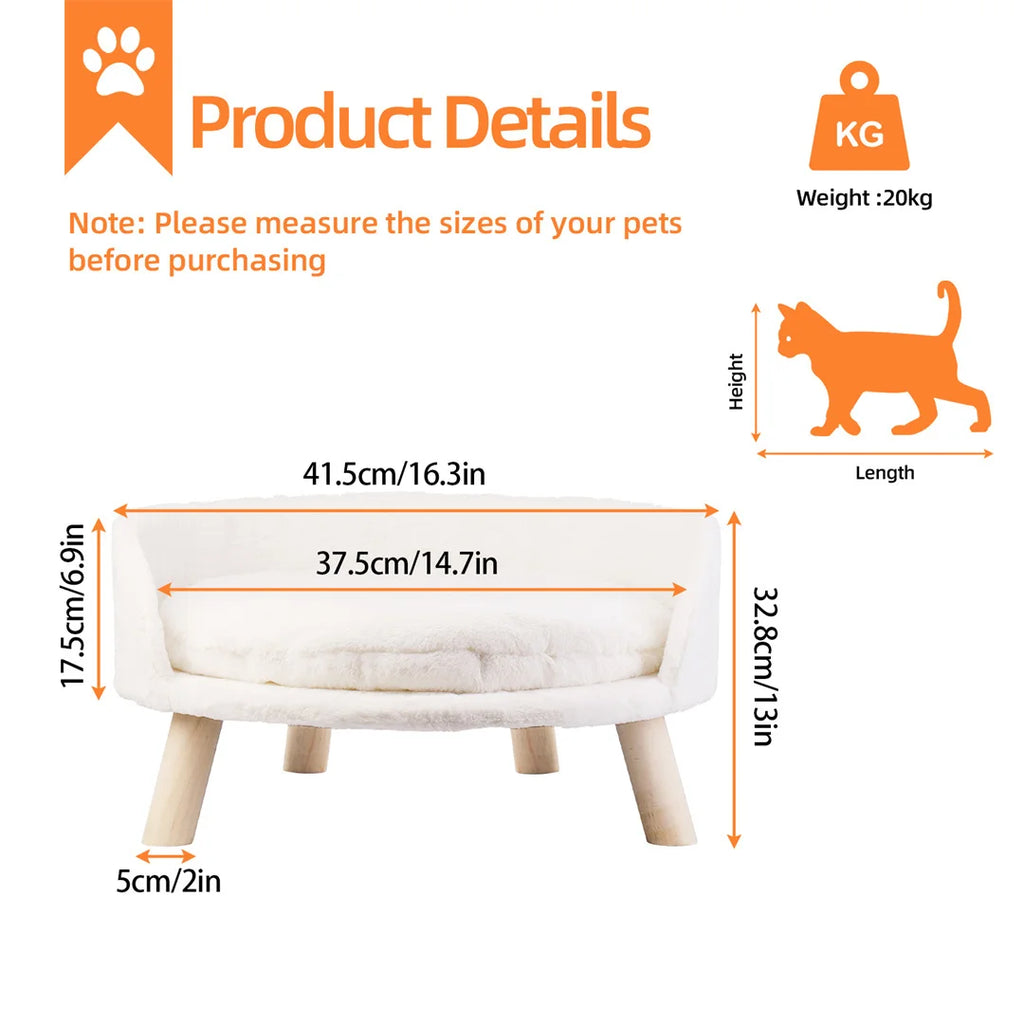 Plush Cat Bed Nesting Chair with Washable water-ready Cushion and Wood Legs