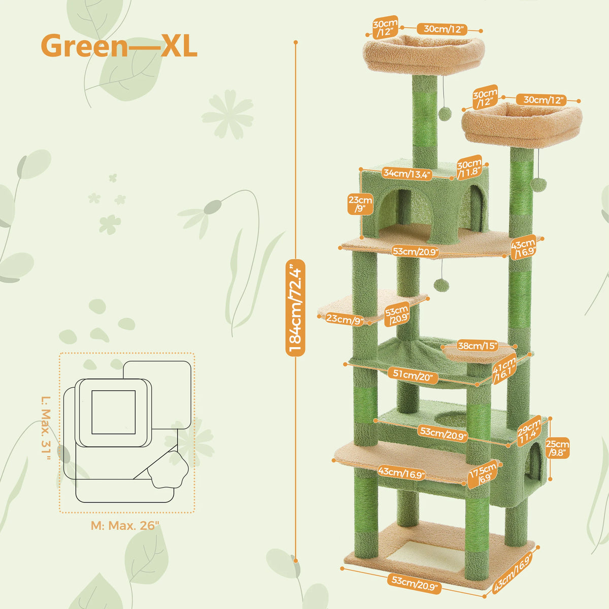 Tall Multi-Level Cat Climbing Tower with Hammock, Condos, and Sisal Scratching Posts